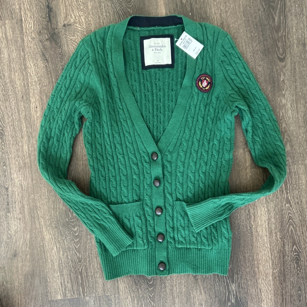 Abercrombie Fitch Sweater Women M Cardigan Cable Knit Rabbit Hair Preppy Y2K NEW